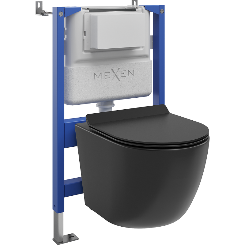 Mexen Lena ensemble encastré WC châssis pneumatique Tex Air XS-F avec cuvette WC et abattant à descente progressive, noir mat