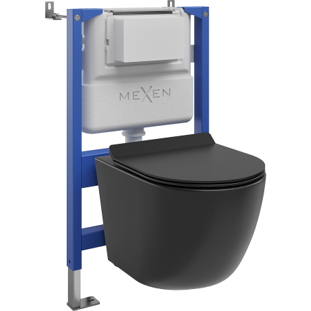 Mexen Lena ensemble encastré WC châssis pneumatique Tex Air XS-F avec cuvette WC et abattant à descente progressive, noir mat