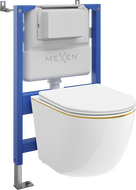 Mexen Lena ensemble WC encastré châssis pneumatique Tex Air XS-F avec cuvette WC et abattant à descente progressive, blanc/or