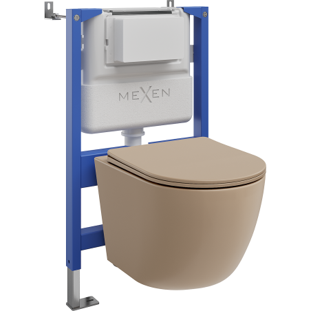 Mexen Lena ensemble WC encastré avec châssis pneumatique Tex Air XS-F, cuvette WC et abattant à descente lente, cappuccino