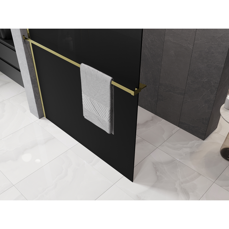 Mexen Kioto+ paroi de douche avec étagère Walk-in 100 x 200 cm, ombre noire 8 mm, dorée - 800-100-121-50-76