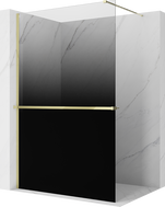 Mexen Kioto+ paroi de douche avec étagère Walk-in 110 x 200 cm, ombre noire 8 mm, or - 800-110-121-50-76