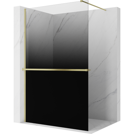 Mexen Kioto+ paroi de douche avec étagère Walk-in 90 x 200 cm, ombre noire 8 mm, dorée brossée - 800-090-121-55-76