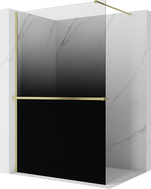 Mexen Kioto+ paroi de douche avec étagère Walk-in 130 x 200 cm, ombrée noire 8 mm, dorée brossée - 800-130-121-55-76