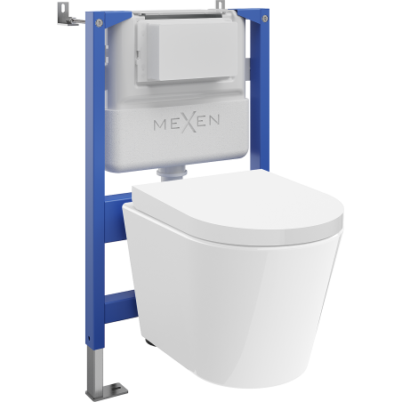 Mexen Rico ensemble encastré WC châssis pneumatique Tex Air XS-F avec cuvette WC Tornado et abattant à descente lente, blanc