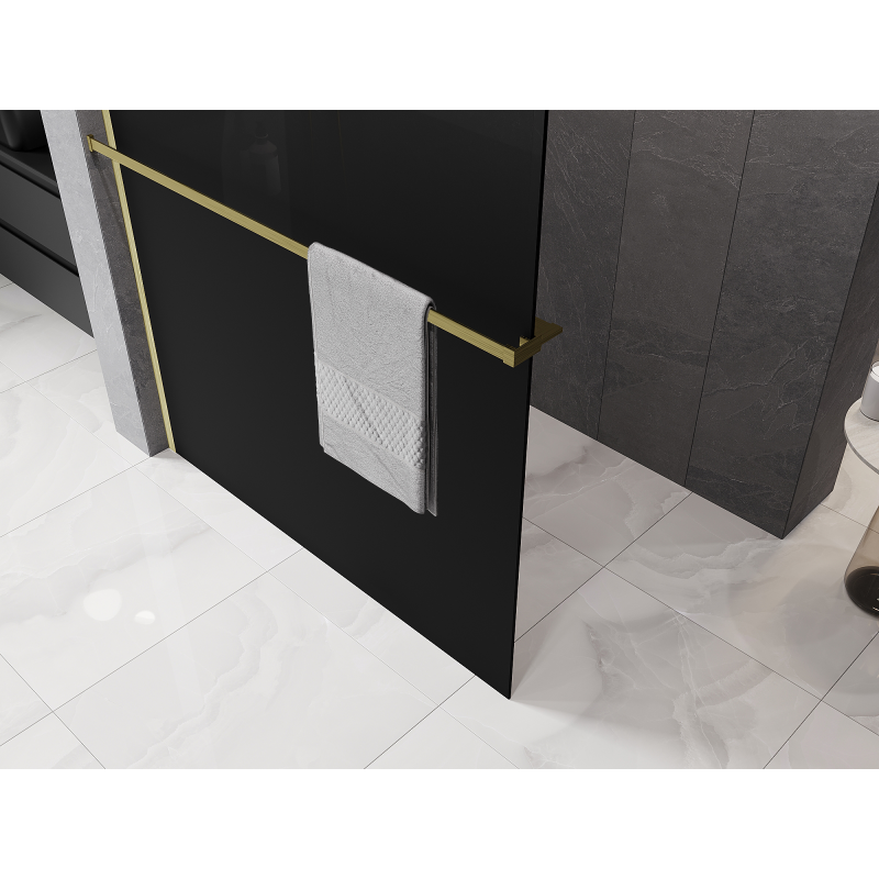 Mexen Kioto+ paroi de douche avec étagère Walk-in 140 x 200 cm, ombre noir 8 mm, or brossé - 800-140-121-55-76