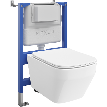Mexen Riva ensemble encastré WC châssis pneumatique Tex Air XS-F avec cuvette WC Tornado et abattant à descente lente, blanc