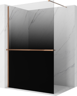 Mexen Kioto+ paroi de douche avec étagère Walk-in 100 x 200 cm, ombre noire 8 mm, or rose - 800-100-121-60-76