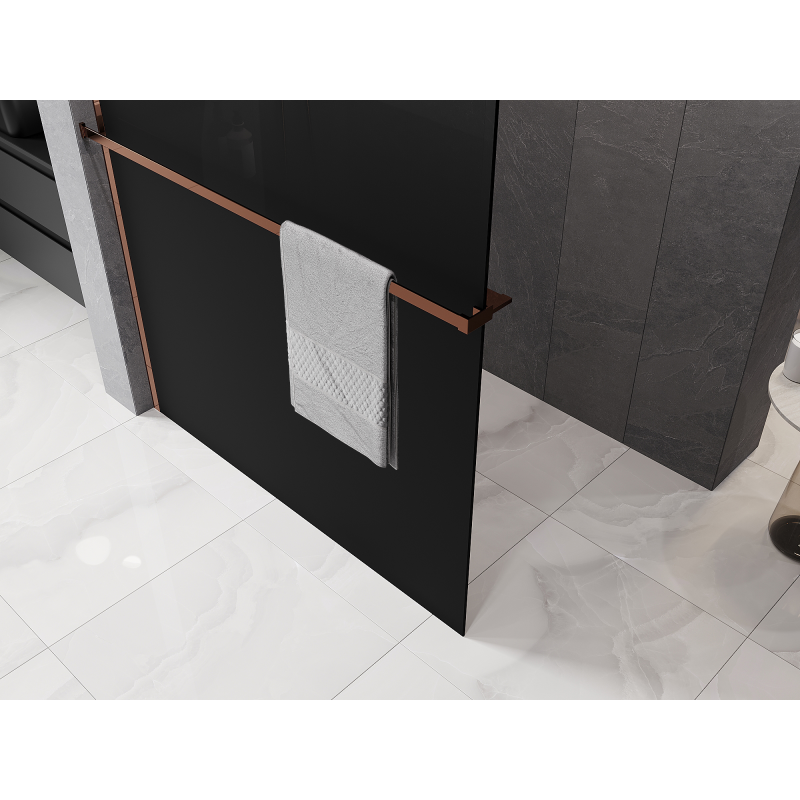 Mexen Kioto+ paroi de douche avec étagère Walk-in 140 x 200 cm, ombre noire 8 mm, or rose - 800-140-121-60-76