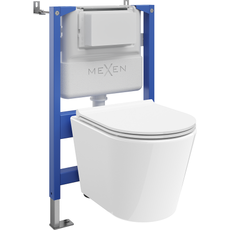 Mexen Rico ensemble encastré WC cadre pneumatique Tex Air XS-F avec cuvette WC Tornado et abattant à fermeture lente, blanc -