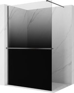 Mexen Kioto+ paroi de douche avec étagère Walk-in 70 x 200 cm, ombre noire 8 mm, gris acier brossé - 800-070-121-66-76