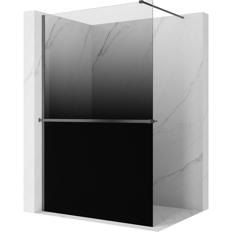 Mexen Kioto+ paroi de douche avec étagère Walk-in 140 x 200 cm, ombre noire 8 mm, gris canon brossé - 800-140-121-66-76