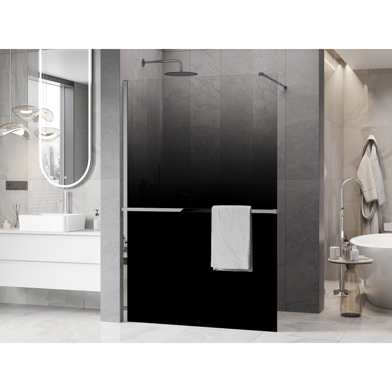 Mexen Kioto+ Paroi de douche avec étagère Walk-in 70 x 200 cm, ombre noire 8 mm, chrome - 800-070-121-01-76
