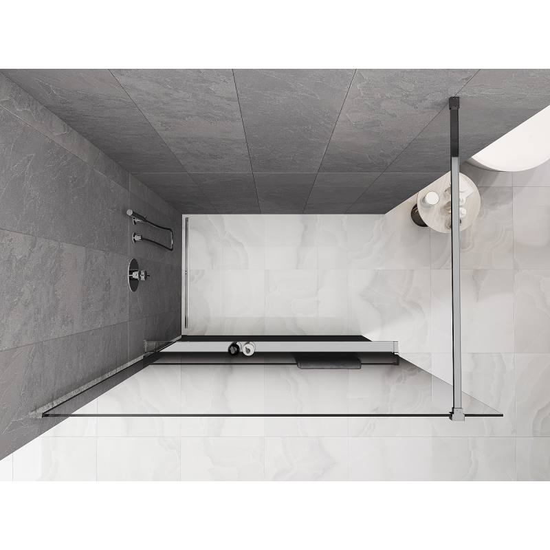 Mexen Kioto+ Paroi de douche avec étagère Walk-in 130 x 200 cm, ombre noire 8 mm, chrome - 800-130-121-01-76