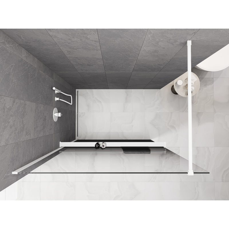 Mexen Kioto+ paroi de douche avec étagère Walk-in 70 x 200 cm, ombre noire 8 mm, blanche - 800-070-121-20-76
