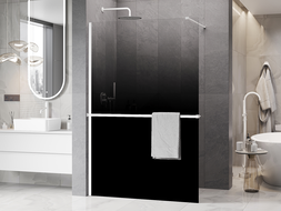 Mexen Kioto+ paroi de douche avec étagère Walk-in 140 x 200 cm, ombre noire 8 mm, blanche - 800-140-121-20-76