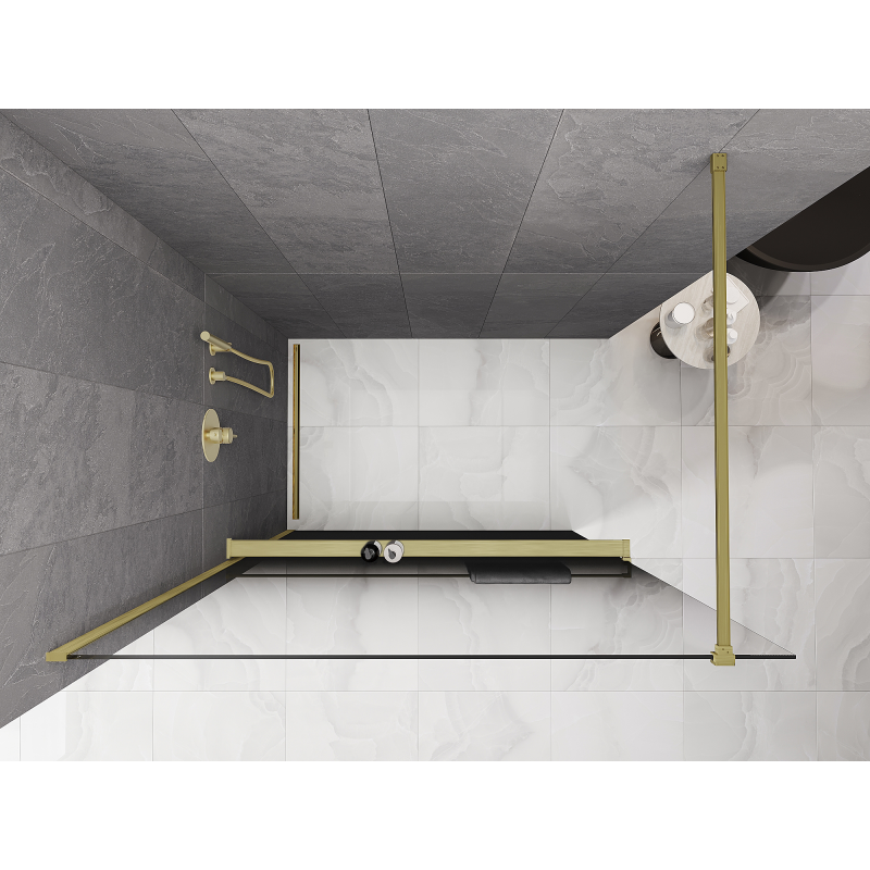 Mexen Kioto+ paroi de douche avec étagère Walk-in 100 x 200 cm, ombre noire 8 mm, or brossé - 800-100-121-55-76
