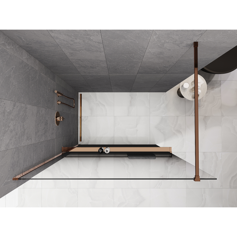 Mexen Kioto+ Paroi de douche avec étagère Walk-in 110 x 200 cm, ombre noire 8 mm, or rose - 800-110-121-60-76