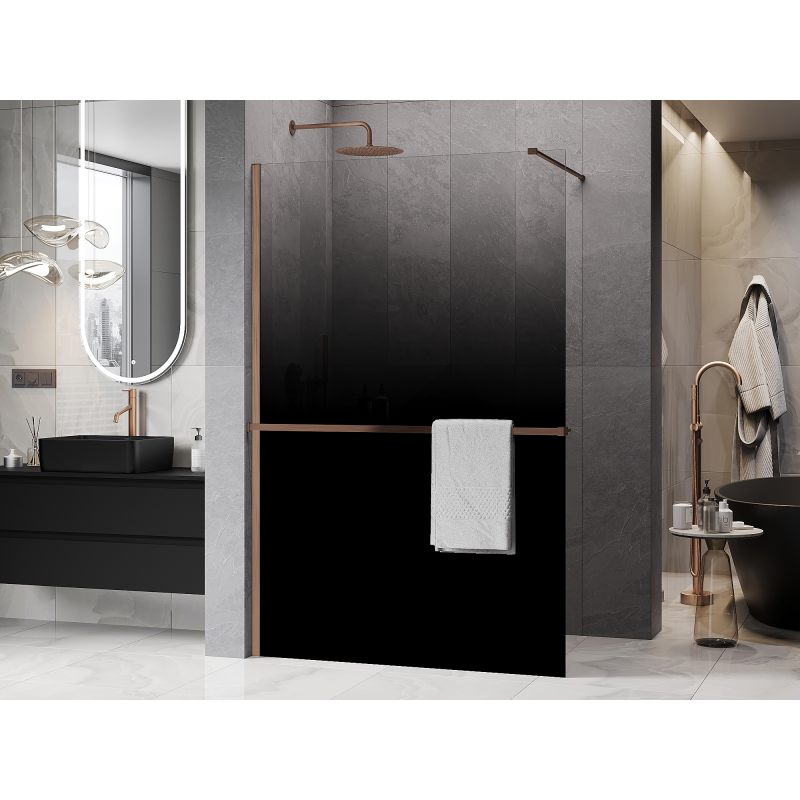 Mexen Kioto+ paroi de douche avec étagère Walk-in 80 x 200 cm, ombre noire 8 mm, cuivre brossé - 800-080-121-65-76