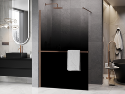 Mexen Kioto+ paroi de douche avec étagère Walk-in 150 x 200 cm, ombrée noire 8 mm, cuivre brossé - 800-150-121-65-76