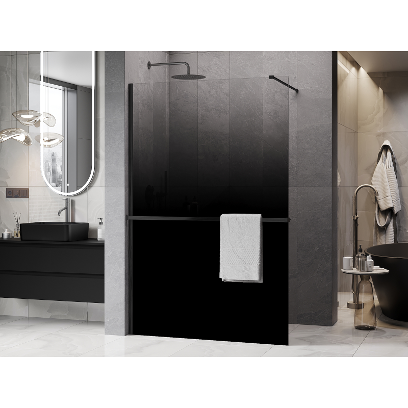 Mexen Kioto+ paroi de douche avec étagère Walk-in 70 x 200 cm, ombre noire 8 mm, gris acier brossé - 800-070-121-66-76