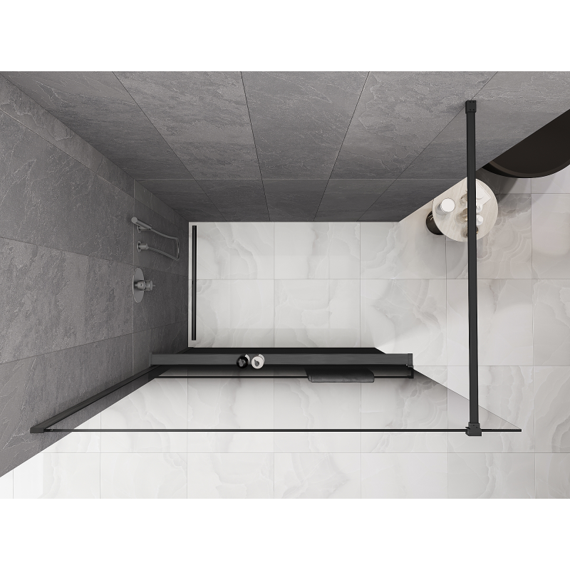 Mexen Kioto+ paroi de douche avec étagère Walk-in 110 x 200 cm, ombre noire 8 mm, gris canon brossé - 800-110-121-66-76