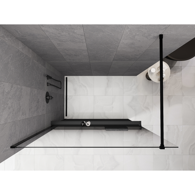 Mexen Kioto+ paroi de douche avec étagère Walk-in 80 x 200 cm, ombre noire 8 mm, noire - 800-080-121-70-76