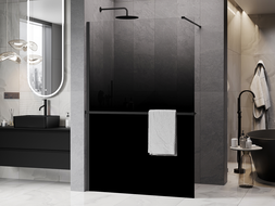 Mexen Kioto+ paroi de douche avec étagère Walk-in 120 x 200 cm, ombre noire 8 mm, noire - 800-120-121-70-76