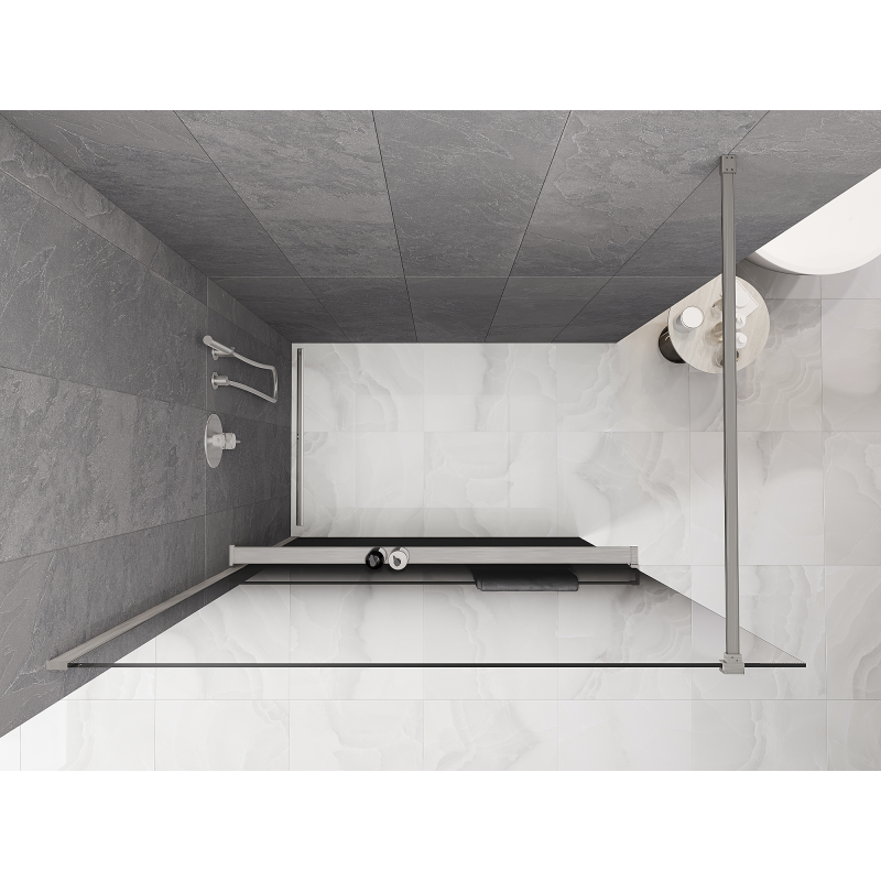 Mexen Kioto+ paroi de douche avec étagère Walk-in 120 x 200 cm, ombre noire 8 mm, nickel brossé - 800-120-121-97-76