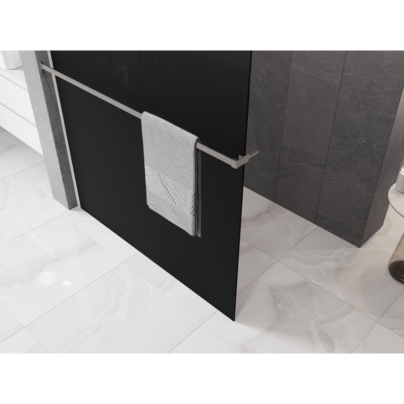 Mexen Kioto+ paroi de douche avec étagère Walk-in 140 x 200 cm, ombrée noire 8 mm, nickel brossé - 800-140-121-97-76