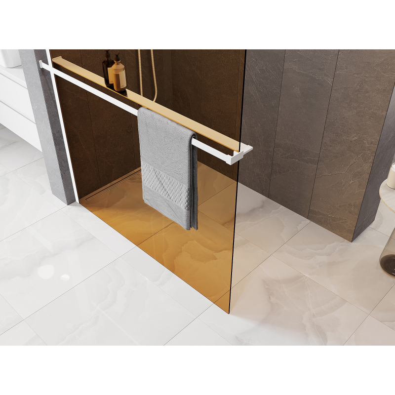 Mexen Kioto+ paroi de douche avec étagère Walk-in 80 x 200 cm, bronze 8 mm, blanc - 800-080-121-20-32