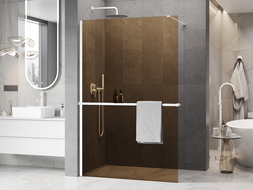 Mexen Kioto+ paroi de douche avec étagère Walk-in 100 x 200 cm, bronze 8 mm, blanc - 800-100-121-20-32