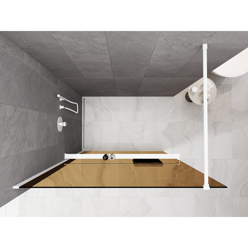 Mexen Kioto+ paroi de douche avec étagère Walk-in 140 x 200 cm, bronze 8 mm, blanc - 800-140-121-20-32