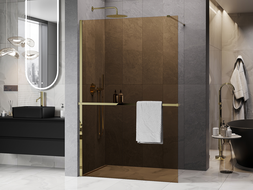 Mexen Kioto+ paroi de douche avec étagère Walk-in 80 x 200 cm, bronze 8 mm, or - 800-080-121-50-32