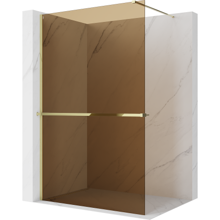 Mexen Kioto+ paroi de douche avec étagère Walk-in 80 x 200 cm, bronze 8 mm, or - 800-080-121-50-32