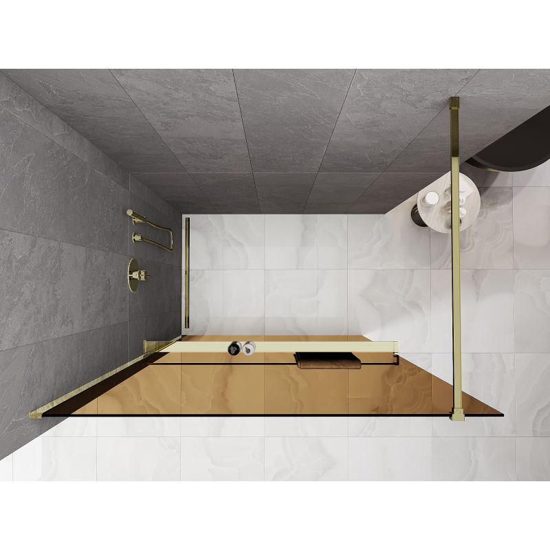 Mexen Kioto+ paroi de douche avec étagère Walk-in 100 x 200 cm, bronze 8 mm, or - 800-100-121-50-32