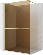 Mexen Kioto+ Paroi de douche avec étagère Walk-in 70 x 200 cm, bronze 8 mm, or brossé - 800-070-121-55-32