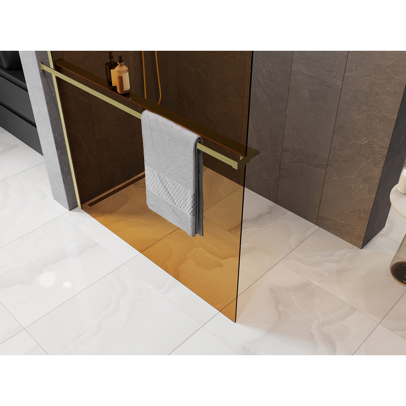 Mexen Kioto+ Paroi de douche avec étagère Walk-in 120 x 200 cm, bronze 8 mm, doré brossé - 800-120-121-55-32