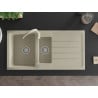 Mexen Andres évier en granit 1,5 cuves avec égouttoir et robinet de cuisine Telma, beige - 6515-69-670200-69