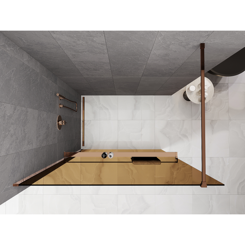Mexen Kioto+ paroi de douche avec étagère Walk-in 90 x 200 cm, bronze 8 mm, or rose - 800-090-121-60-32