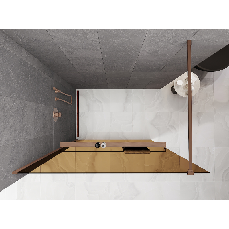 Mexen Kioto+ paroi de douche avec étagère Walk-in 110 x 200 cm, bronze 8 mm, cuivre brossé - 800-110-121-65-32