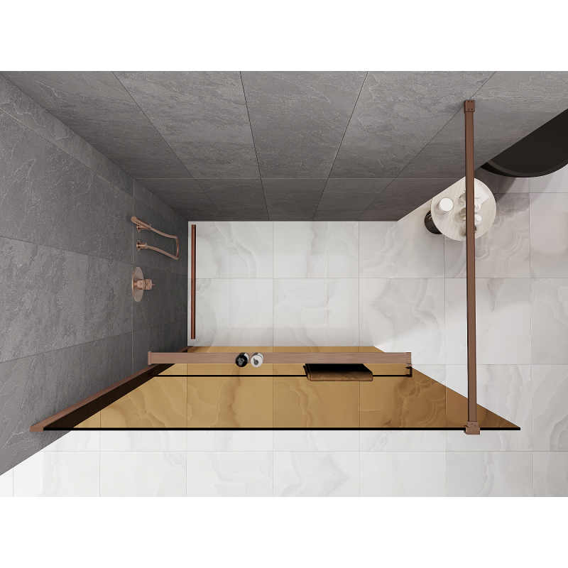 Mexen Kioto+ paroi de douche avec étagère Walk-in 130 x 200 cm, bronze 8 mm, cuivre brossé - 800-130-121-65-32