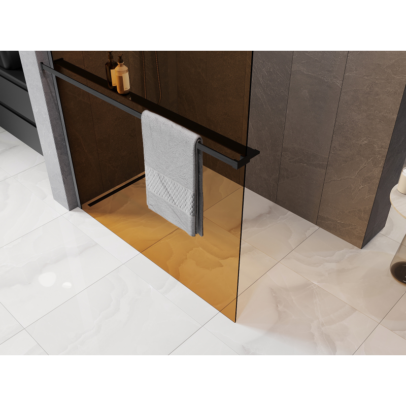 Mexen Kioto+ paroi de douche avec étagère Walk-in 90 x 200 cm, bronze 8 mm, gris canon brossé - 800-090-121-66-32