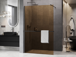Mexen Kioto+ paroi de douche avec étagère Walk-in 110 x 200 cm, bronze 8 mm, gris métallisé brossé - 800-110-121-66-32