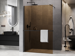 Mexen Kioto+ paroi de douche avec étagère Walk-in 130 x 200 cm, bronze 8 mm, noir - 800-130-121-70-32