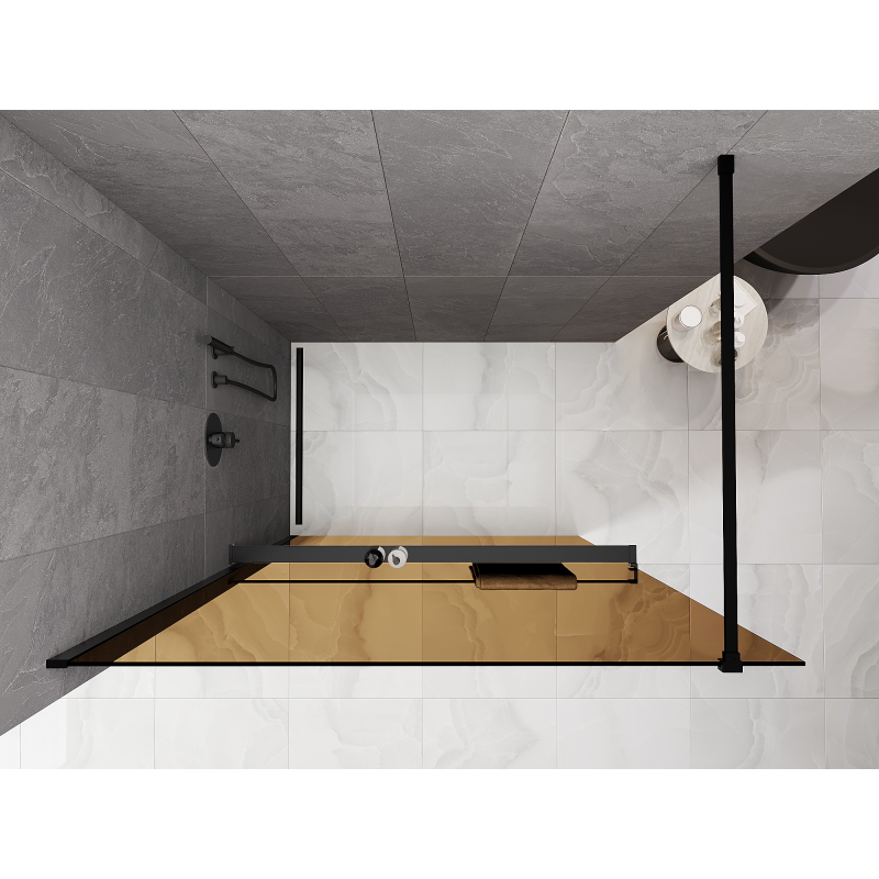 Mexen Kioto+ paroi de douche avec étagère Walk-in 140 x 200 cm, marron 8 mm, noir - 800-140-121-70-32