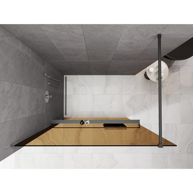 Mexen Kioto+ Paroi de douche avec étagère Walk-in 70 x 200 cm, bronze 8 mm, métal fusil - 800-070-121-95-32