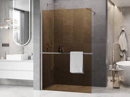 Mexen Kioto+ paroi de douche avec étagère Walk-in 80 x 200 cm, bronze 8 mm, nickel brossé - 800-080-121-97-32