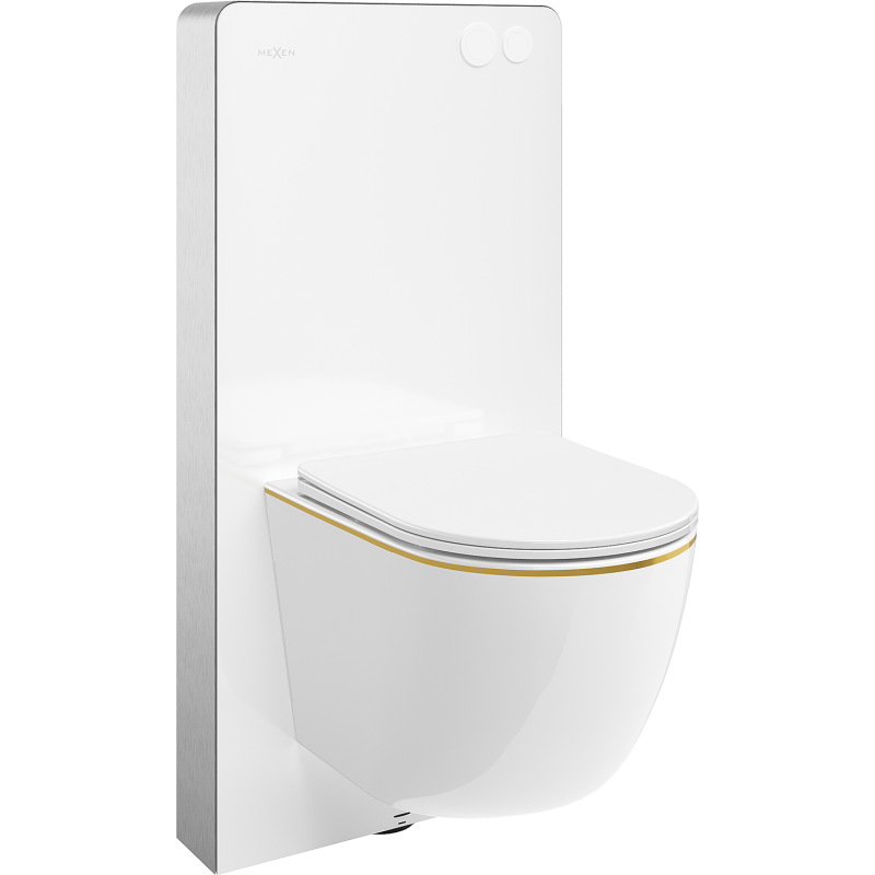 Mexen Lena ensemble WC sur bâti pneumatique Tex Air G avec cuvette WC et abattant à descente progressive, blanc/or