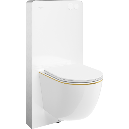 Mexen Lena ensemble WC sur bâti pneumatique Tex Air G avec cuvette WC et abattant à descente progressive, blanc/or